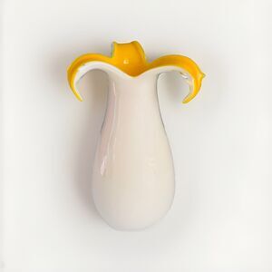 Gorgeous Design Cased Glass Vase White Yellow Petals Flower Floral Home Decor